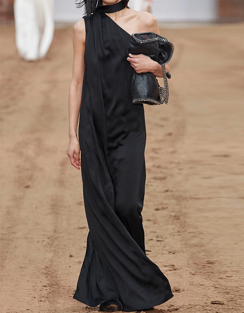 black viscose silk trendy designer party wear maxi dress digital printed work details for dress jsdc-7030-black Close-up View