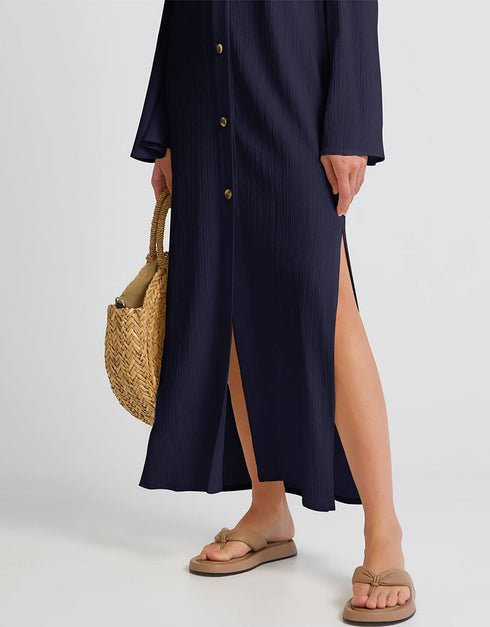 Navy Blue Heavy Designer Heavy Fency Maxi Dress Back View