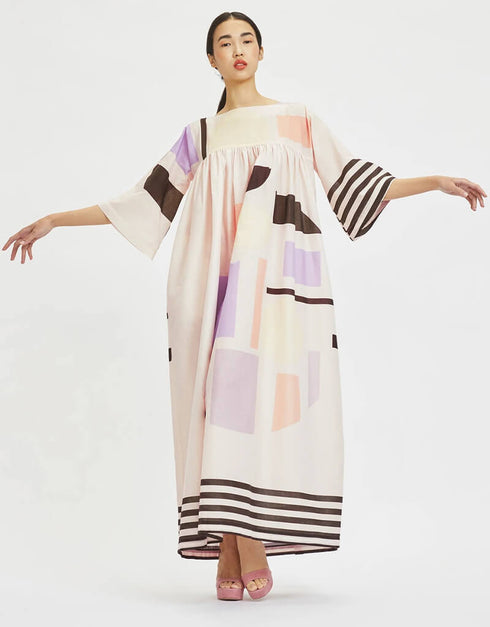 Beige Poly Rayon Cotton Kaftan Closure View