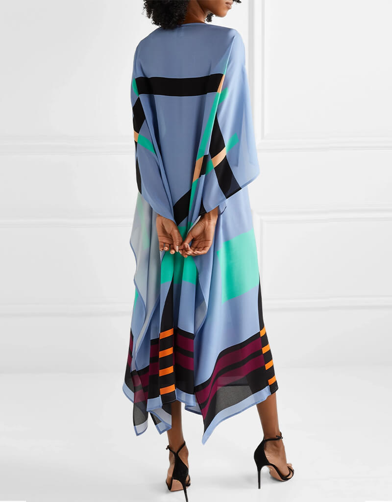 White And Black Latest Soft Silk Crepe Kaftan
