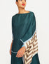 Teal Fancy Soft Satin Silk Kaftan Co-Ord Set Back View