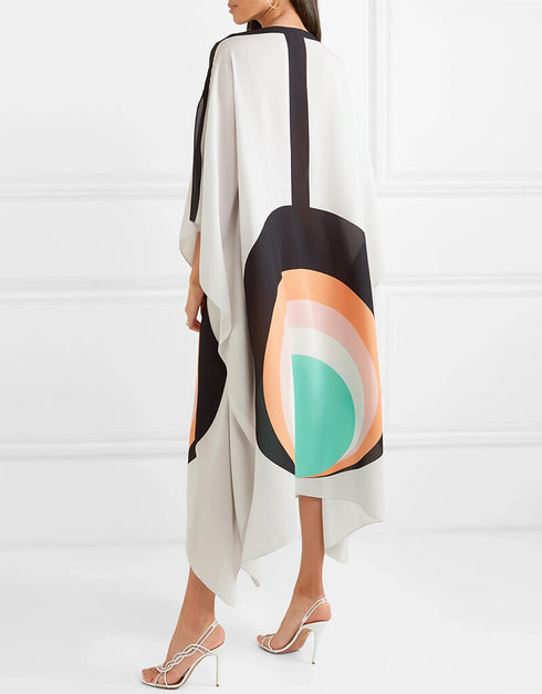 White Soft Silk Crepe Kaftan Back View