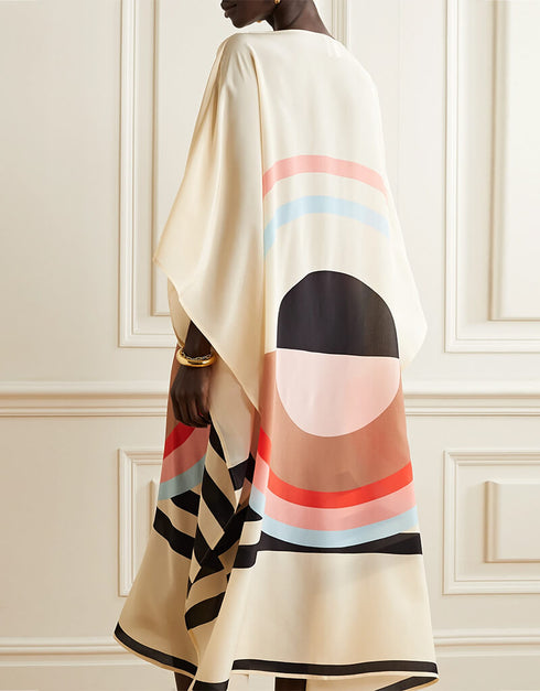 Beige Latest Soft Silk Crepe Kaftan Back View