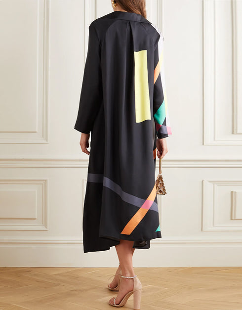 Black Fancy Soft Silk Crepe Kaftan Back View