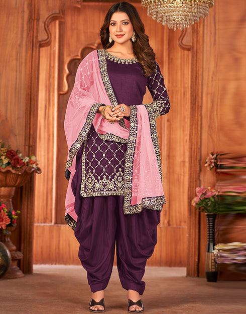 Purple Art Silk Patiyala Suit