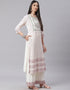 Designer Party Wear Readymade Top Bottom Dupatta Set Cream White Cotton Blend Palazzo Straight Back View