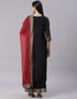 Designer Party Wear Readymade Top Bottom Dupatta Set Black Cotton Blend Palazzo Straight Close-up View
