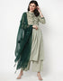 Designer Party Wear Readymade Top Bottom Dupatta Set Light Pista Dull Cotton Palazzo Straight Front View