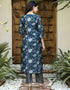Designer Party Wear Readymade Top Bottom Dupatta Set Navy Blue 100 % Chanderi Silk Pant Straight Close-up View