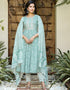 Designer Party Wear Readymade Top Bottom Dupatta Set Sea Green Pure Cotton Pant Anarkali Back View