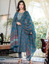 Designer Party Wear Readymade Top Bottom Dupatta Set Teal Pure Cotton Pant Anarkali Back View