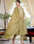 Designer Party Wear Readymade Top Bottom Dupatta Set Light Green Pure Cotton Pant Anarkali Front View