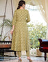 Designer Party Wear Readymade Top Bottom Dupatta Set Light Green Pure Cotton Pant Anarkali Close-up View