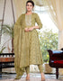Designer Party Wear Readymade Top Bottom Dupatta Set Light Green Pure Cotton Pant Anarkali Back View