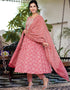 Designer Party Wear Readymade Top Bottom Dupatta Set Red Pure Cotton Pant Anarkali Back View