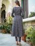 Designer Party Wear Readymade Top Bottom Dupatta Set Navy Blue Pure Cotton Pant Anarkali Close-up View