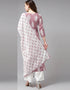 Designer Party Wear Readymade Top Bottom Dupatta Set Baby Pink Rayon Palazzo Straight Close-up View
