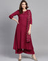 Designer Party Wear Readymade Top Bottom Dupatta Set Dark Pink Viscose Rayon Pant Anarkali Front View