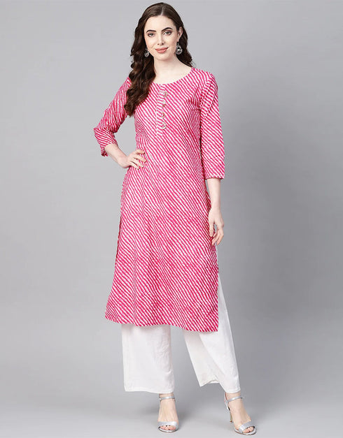 Designer Party Wear Readymade Kurta Only Pink Cotton Na Straight Front View