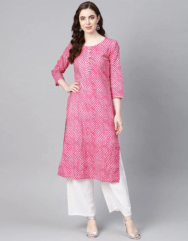 Designer Party Wear Readymade Kurta Only Pink Cotton Na Straight Front View