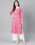Designer Party Wear Readymade Kurta Only Pink Cotton Na Straight Front View