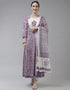 Designer Party Wear Readymade Top Bottom Dupatta Set Purple Cotton Pant Anarkali Front View