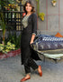Designer Party Wear Readymade Top Bottom Dupatta Set Black Solid Rayon Pant Straight Back View