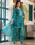 Kurta Sharara With Dupatta Set Teal Pure Cotton Sharara Suit Front View