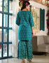 Kurta Sharara With Dupatta Set Teal Pure Cotton Sharara Suit Back View