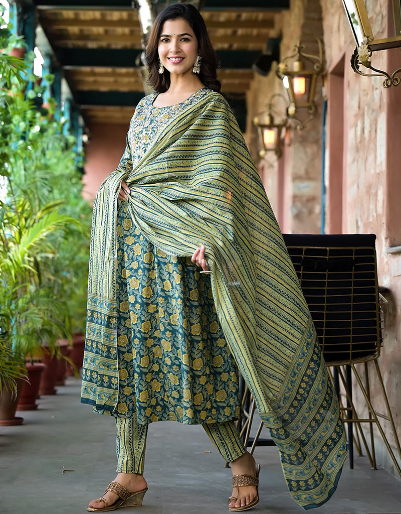 Women Burgundy Anarkali Kurta And Trouser With Dupatta