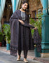 Embroidery Sequins_Work Kurta Trouser With Dupatta Set Black Pure Cotton Pant Anarkali Close-up View