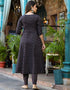 Embroidery Sequins_Work Kurta Trouser With Dupatta Set Black Pure Cotton Pant Anarkali Back View