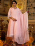 Anarkali Kurta Trouser With Dupatta Set Baby Pink Pure Cotton Pant Anarkali Front View
