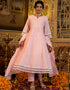 Anarkali Kurta Trouser With Dupatta Set Baby Pink Pure Cotton Pant Anarkali Back View