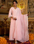 Angrakha Anarkali Kurta Trouser With Dupatta Set Baby Pink Pure Cotton Pant Anarkali Front View