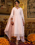 Anarkali Kurta Trouser With Dupatta Set Baby Pink Pure Cotton Pant Anarkali Front View