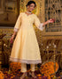 Anarkali Kurta Trouser With Dupatta Set Yellow Pure Cotton Pant Anarkali Close-up View
