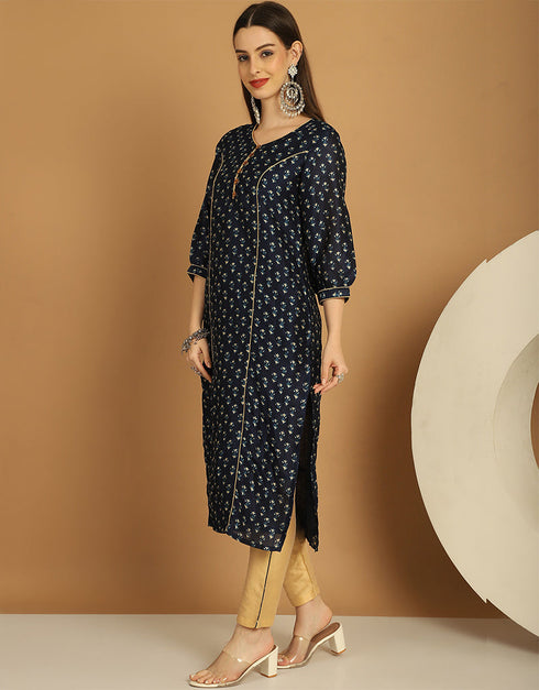 Trendy Top Bottom Dupatta Set Black Chanderi Pant Straight Back View