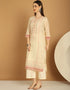 Trendy Top Bottom Dupatta Set Cream Chanderi Pant Straight Back View