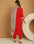 Trendy Top Bottom Dupatta Set Red Rayon Pant Straight Close-up View