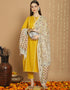 Trendy Top Bottom Dupatta Set Yellow Rayon Pant Straight Front View
