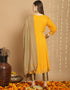Trendy Top Bottom Dupatta Set Yellow Rayon Pant Straight Back View