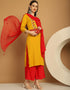 Trendy Top Bottom Dupatta Set Yellow Rayon Pant Straight Front View