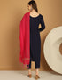 Trendy Top Bottom Dupatta Set Navy Rayon Pant Straight Close-up View