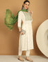 Trendy Top Bottom Dupatta Set Off White Rayon Pant Straight Front View