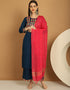 Trendy Top Bottom Dupatta Set Navy Blue Rayon Pant Straight Close-up View