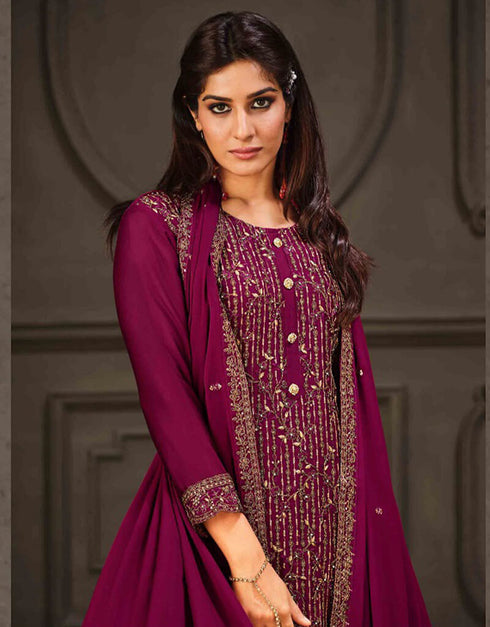 Pansy Purple 2 Tone Cationic Georgette Pant Straight Closure View