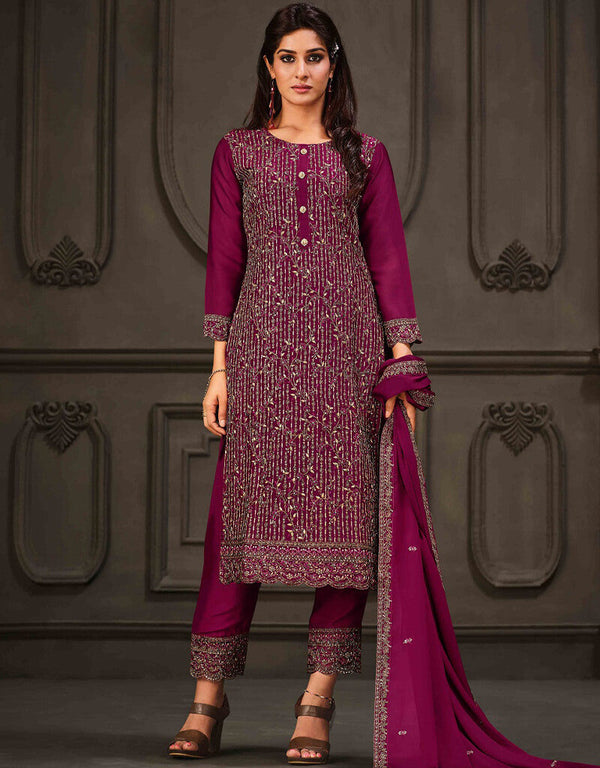 Pansy Purple 2 Tone Cationic Georgette Pant Straight