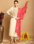 elegant cream chanderi trendy designer top bottom dupatta set collection with cream taffeta va-384-5063 Front View