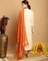 fashionable off white cream chanderi trendy designer top bottom dupatta set collection with rusty red taffeta va-384-5064 Close-up View